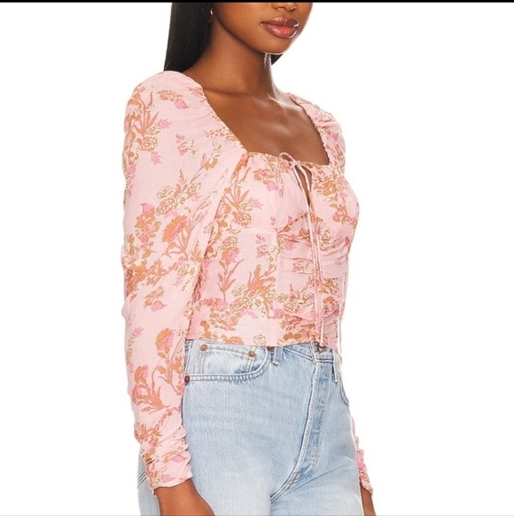 Free People Hilary Printed Top in Pink Combo - Picture 8 of 13